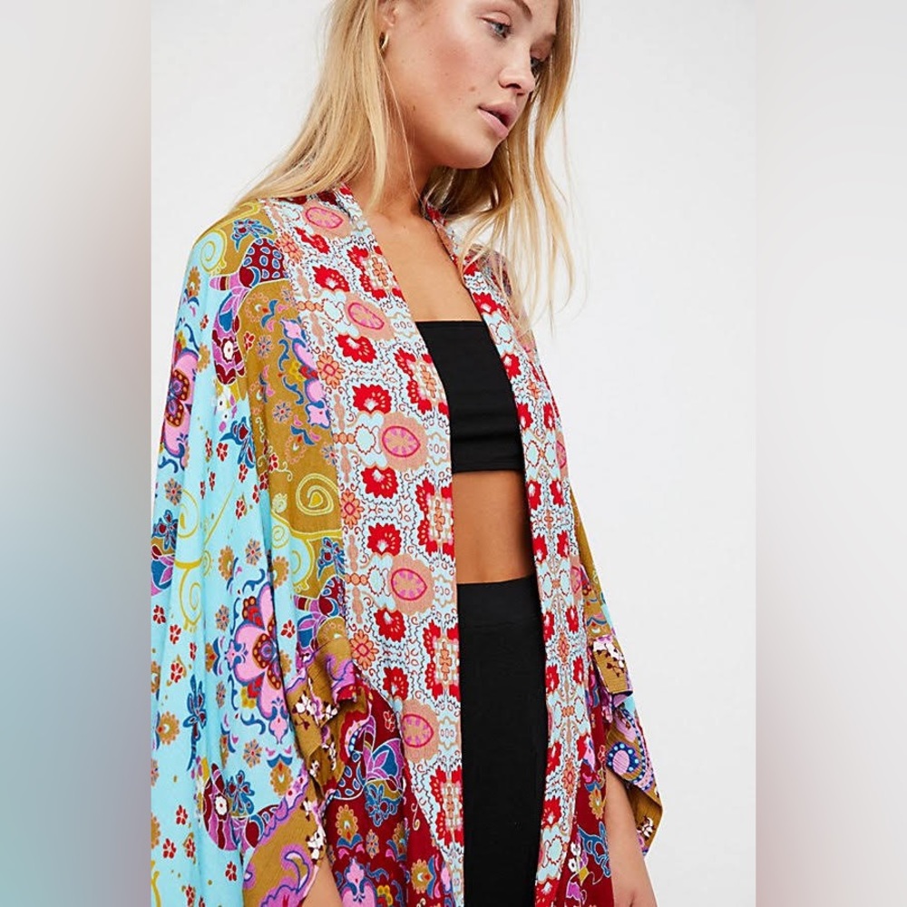 NWT Women’s Free People Little Wing Floral Kimono Multicolored Flowy